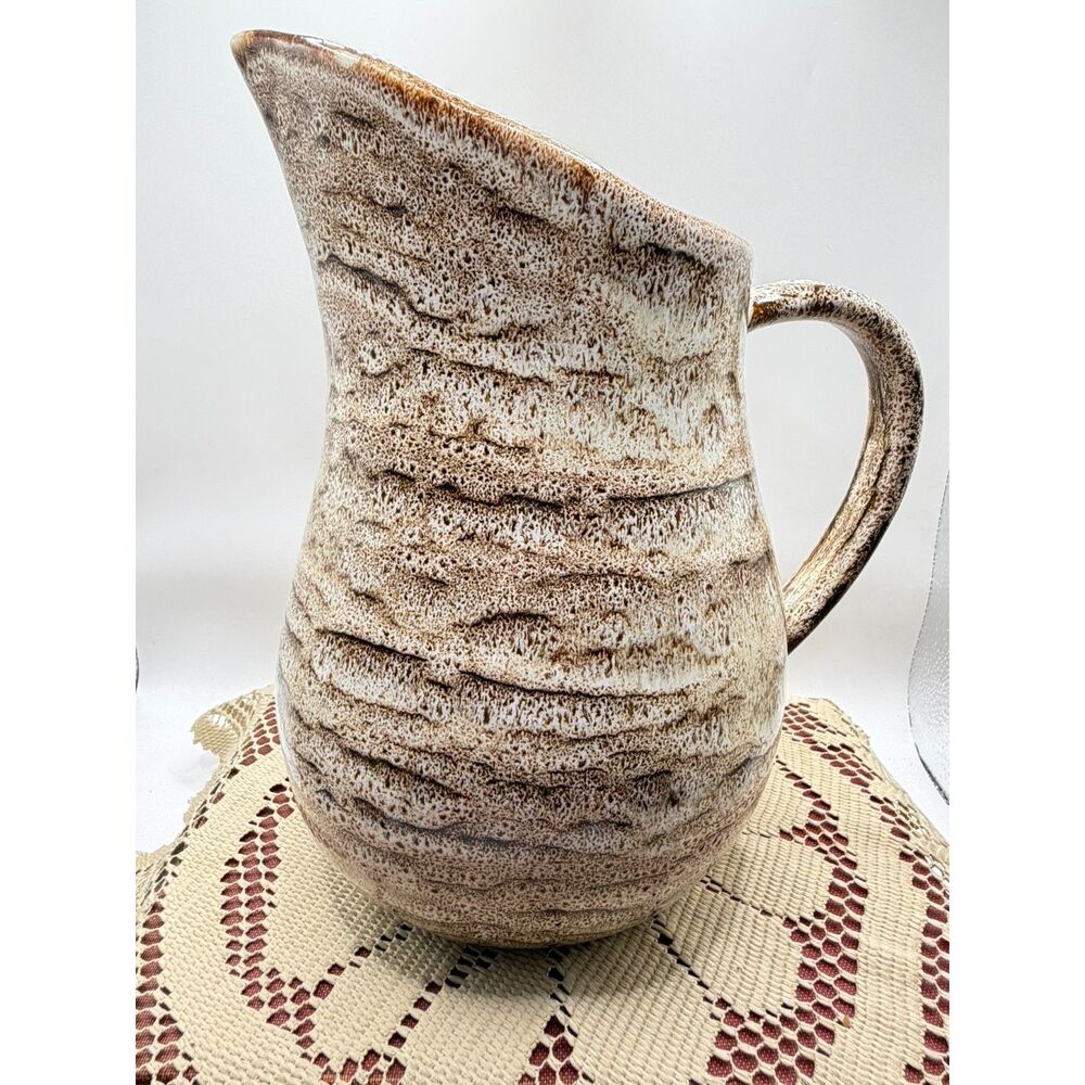 Carmel Ceramica Truffle Pitcher Brown Cream Stoneware Portugal Rustic Bark